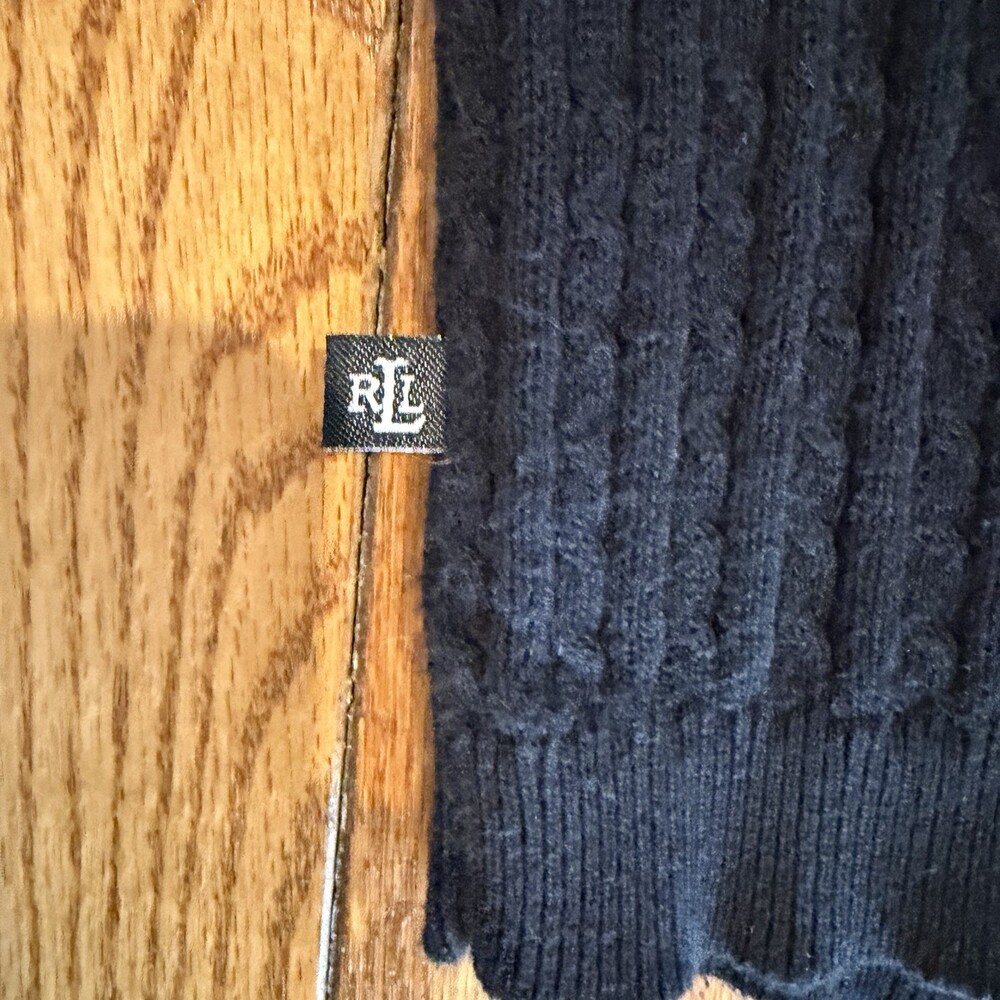 Lauren Ralph Lauren Black Cable Knit V Neck Sweater S Cotton Classic - Picture 4 of 10